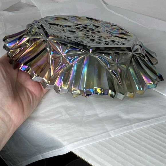 VTG Federal Glass Pioneer 10” blue smoke saw tooth edge fruit bowl - Picture 3 of 6